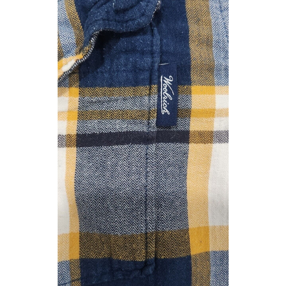 Woolrich Mens Large Long Sleeve Button Down Blue Plaid 100% Organic Cotton Shirt - Picture 6 of 7